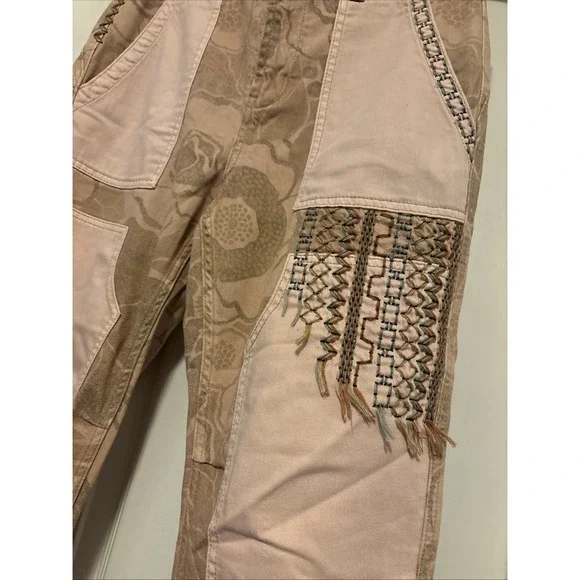 Anthropologie Pilcro The Camp Wanderer Jeans Pink Tan Patchwork Boho Festival 30 - Picture 4 of 9